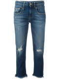 shredded trim cropped jeans 