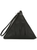embossed logo pyramid clutch