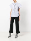 micro-stripe cap sleeve bow shirt