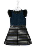 faux fur trim striped dress