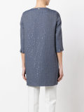 glitter effect collarless coat
