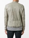 banded collar leather jacket