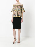 off-shoulder framed heads print top 