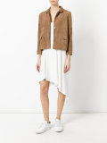 one-button suede jacket