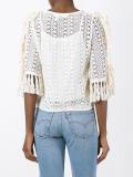 fringed open knit top