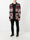 multi-pattern belted cardigan