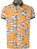 contrast floral print polo top