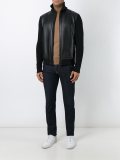 leather panel knitted jacket