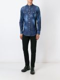 collarless denim shirt