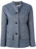 collarless buttoned jacket
