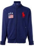 flag patch zipped cardigan