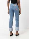 embroidered patch straight jeans