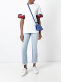 striped sleeves frayed trim blouse