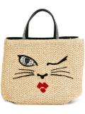 woven cat motif tote