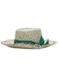 Frayed tweed boater hat 