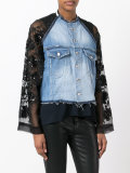 lace-sleeve denim jacket