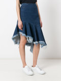 frayed trim pleated denim skirt 