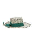 Frayed tweed boater hat 