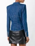 collarless denim shirt