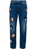 patch detail cropped jeans