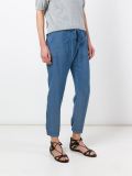 tie waist jogger denim effect tapered trousers