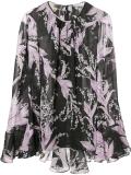 pleated trim printed blouse 