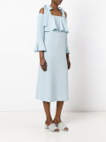 fluted sleeve cold shoulder dress