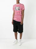 glitched face print striped T-shirt