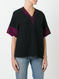block trim V neck T-shirt 