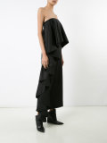ruffled strapless midi dress