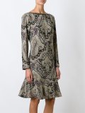 Damask print drop waist dress