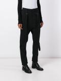 attached braces drop-crotch trousers