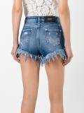 rose print denim shorts