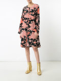 bird pattern flared dress