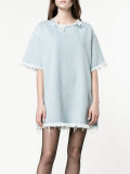 Boxy Fit Frayed Hem Denim Dress 