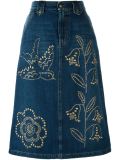 embellished denim midi skirt