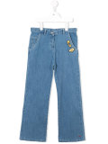 embroidered wide leg jeans