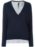 layered striped V-neck pullover
