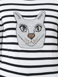 striped cat-embroidered knitted top