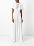 macramé neck ruffled gown