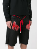fringed embroidery denim shorts