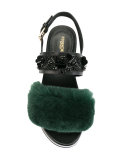 rabbit fur trim sandals 