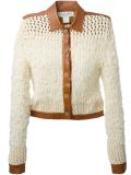 leather trim knitted jacket