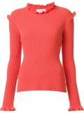 ruffled detailing ribbed pullover