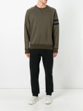 distressed sleeve stripe sweatshirt