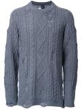 distressed cable knit jumper