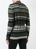 multi-pattern belted cardigan
