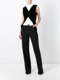 layered velvet patch jumpsuit