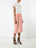 belted stripe midi skirt