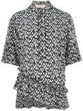 geometric asymmetric ruffle blouse